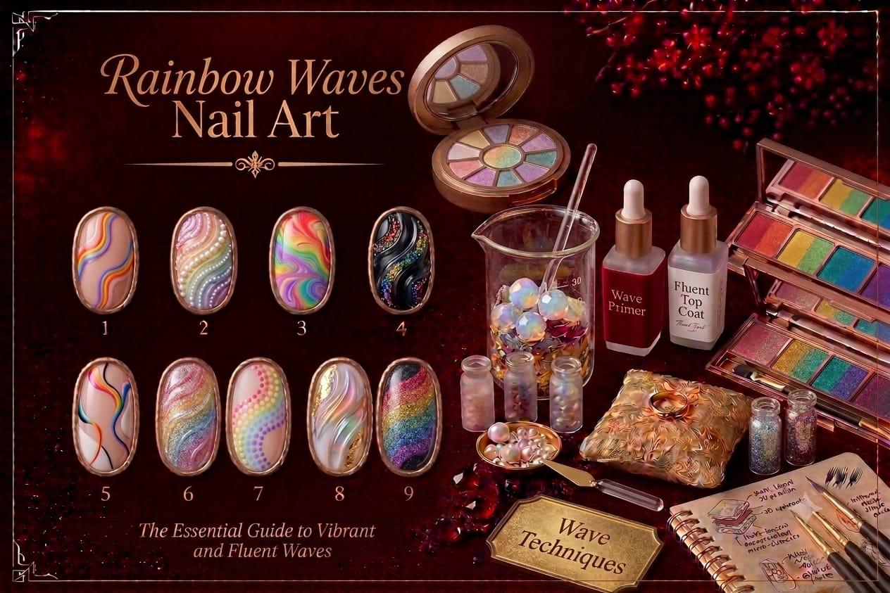 Rainbow Waves Nail Art
